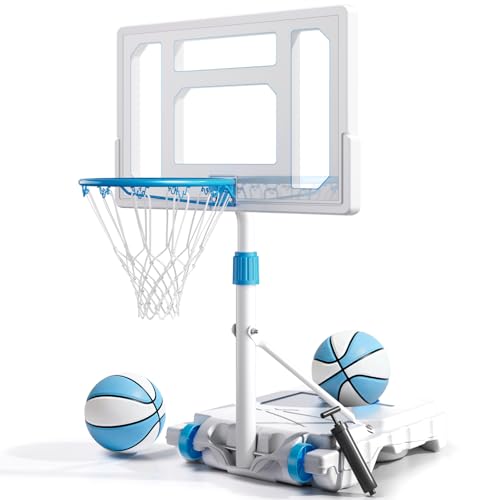 BACKYARD BLITZ Pool Basketball Hoop, 32in Portable Swimming Basketball Hoop for Pool, Stainless Steel Rust-Proof Basketball Goal Set Outdoor/Indoor