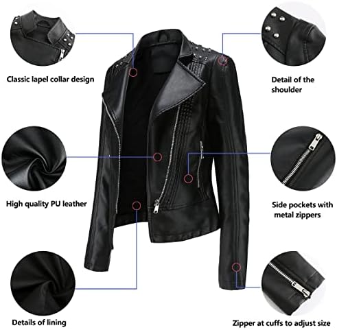 Giacca Biker Donna In Ecopelle - Giubbino Similpelle Impermeabile, Taglia Curvy, Primavera/Autunno