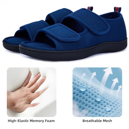 Image of WALKFUN Men's Slippers with Arch Support, Adjustable Open Toe Shoes for Men, Diabetic Sandals with Memory Foam for Plantar Fasciitis