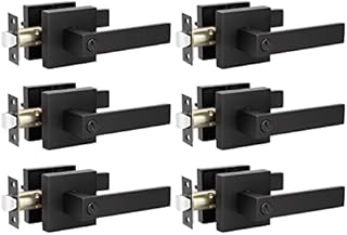 KNOBWELL 6 Pack Door Handles Black, Privacy Door Lever Bed and Bath Leverset Lockset, Left or Right Handing, Matte Black Finish 2.07 lb One Lever