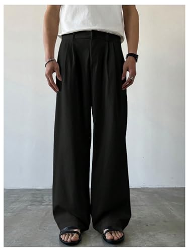 OYOANGLE Men's Pleated Front Straight Leg Dress Pants Zipper Fly Work Casual Slacks with Pocket2