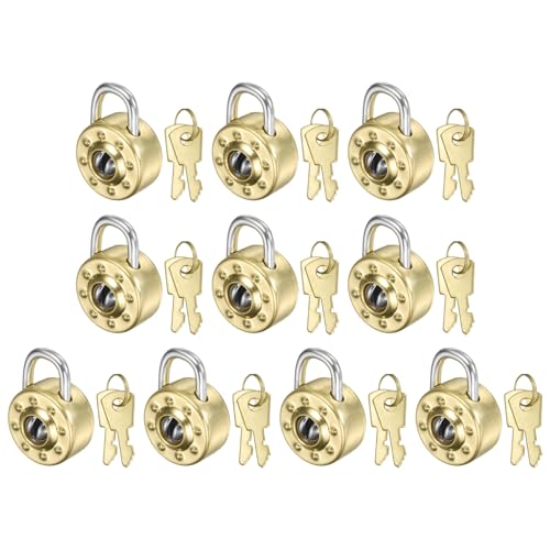 PATIKIL 10Pcs Mini Cadenas Pour Journal Intime, Petits Cadenas Metalliques Avec 2 Clés Pour Livre De Journal Valise Boîte À Bijoux Sac À Dos Bagage, Or
