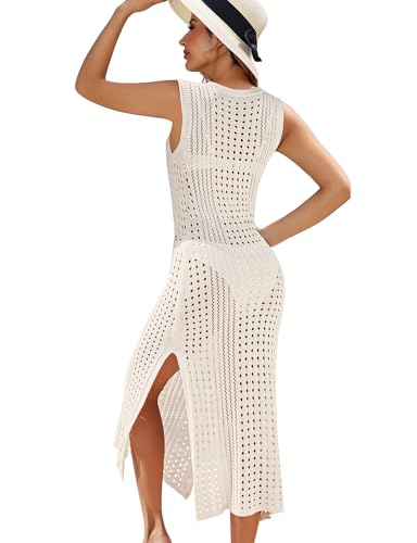 Buauty Women's Swimwear Cover Up Beach Crochet Covers Bikini Coverups Vacation Outfits with Mesh Sheer Maxi Dress Resort Wear3