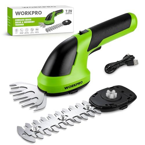 WORKPRO Cordless Grass Shear & Shrubbery Trimmer - 2 in 1 Handheld 7.2V Electric Grass Trimmer Hedge...