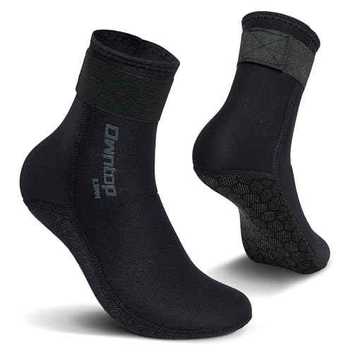 Owntop Calzini in neoprene, 3 mm, calzini per muta subacquea, stivali antiscivolo, calzini termici da nuoto per uomo donna surf vela kayak, Nero , L