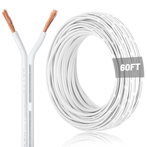 U0U 60 Feet Universal Garage Door Wire 24 AWG 2 Conductor Garage Sensor Doorbell Wire Cable Wires for Control Station Sensor (White 60Ft)