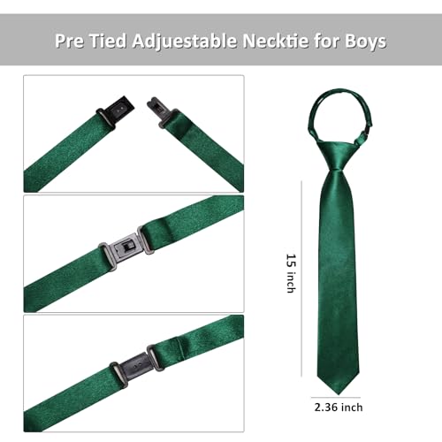Image of Barry.Wang Boys Ties Pre-Tied Satin Solid Color Kids Tie Pocket Square Set Adjustable Formal Necktie Graduation School