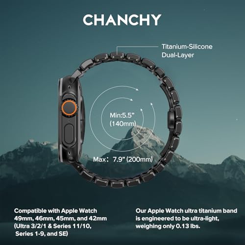 Image of CHANCHY Titanium Band Compatible with Apple Watch Ultra 3 /2 /1 Band 49mm 46mm 45mm 44mm 42mm, Luxury Band Titanium Silicone Dual-Layer Link for Men iWatch Series 11 10 9 8 7 6 5 4 SE