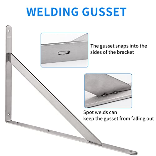 Image of YUMORE Shelf Bracket 20 inch, Max Load: 550lb, Heavy Duty Stainless Steel Solid Shelf Support Corner Brace Joint Right Angle L Bracket, Pack of 2 | Stainless Steel, 550 LB Load Capacity, Reinforced Triangle Design, Easy Installation, Indoor & Outdoor Use
