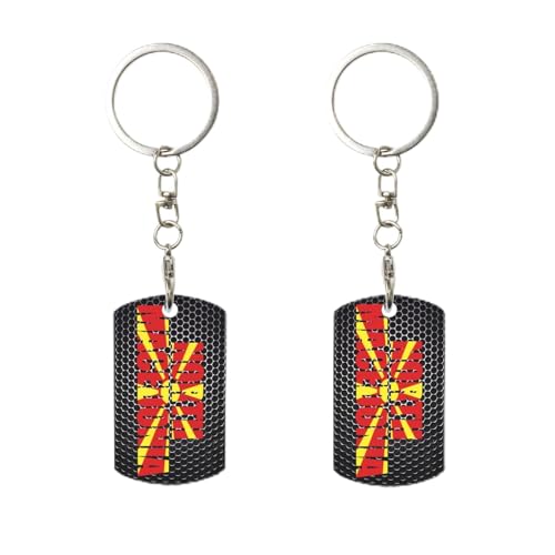 Porte-clés rectangulaire personnalisé en métal avec texte « Drapeau de la Macédoine du Nord », pour la maison, le bureau et la moto.