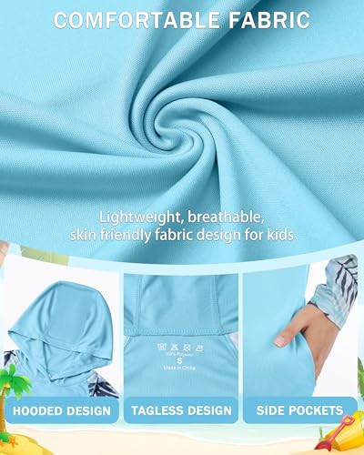 Image of Boys Rash Guard Swim Hoodie, Kids Long Sleeve Sun Fishing Shirts