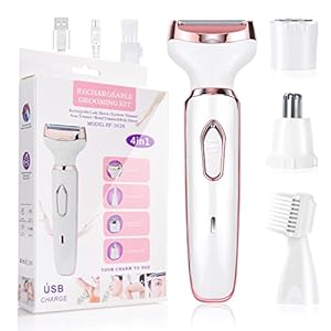 ACWOO Elektrischer Rasierer für Frauen, 4-In-1 Elektrischer Damenrasierer, Schmerzfreier Intimrasierer für Frauen, Haartrimmer für Gesicht Nase Achseln Intimbereich Bikinizone, USB-Aufladung