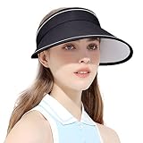 LUCKYBUNNY Wide Brim Sun Visor for Women, Foldable Beach Hats Summer UV Protection Golf Tennis Cap B