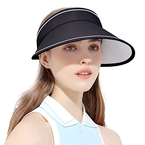 Luckybunny Wide Brim Sun Visor For Women, Foldable Beach Hats Summer Uv Protection Golf Tennis Cap Black #TOP13