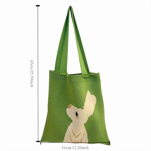 Bolso tote con conejito tejido verde para mujer miniatura 5