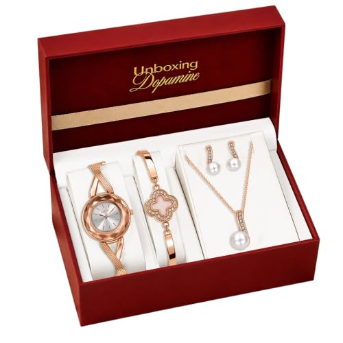 Image of Signature Edit Watch & Jewelry Set for Women | Women's Watch & Jewelry Gift Set, Rose Gold Watch with Bracelet, Necklace & Earrings