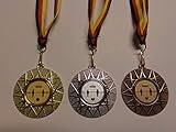 Medaillenset Medaillen Set - aus Metall 50mm - Fußball - Kicker - Tischfußball - Gold - Silber - Bronze - Fussball - Medaillenset - mit Medaillen-Band - mit Alu Emblem - Gold,Silber,Bronce - (e225) -