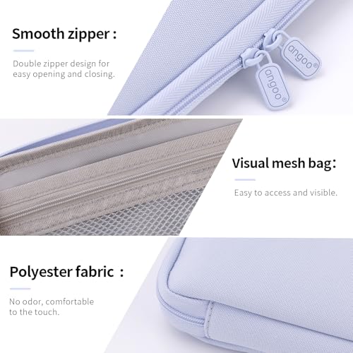 Image of ANGOOBABY Pencil Case Wide Opening Durable Pen Pouch Lightweight Portable Pencil Bag with Handle for School Teen Girl Boy Men Women Adults Blue