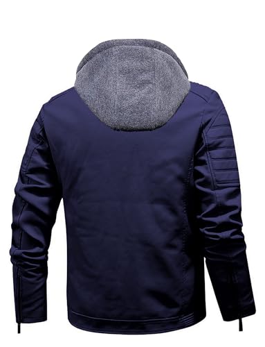 Image of Blaq Ash Men's Faux Leather Hooded Motorcycle Jacket, Zip-Up, with Pockets Removable Hood