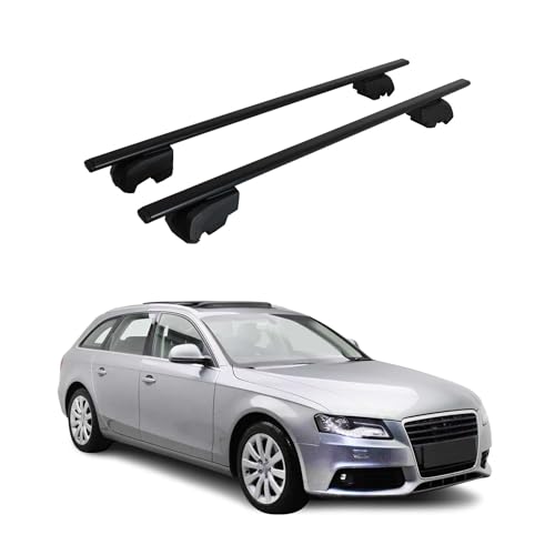 OMAC Barras portaequipajes básicas compatibles con Audi A4 B8 Avant 2008-2015, metal, 75 kg, color negro, 2 piezas, rieles cerrados para portabicicletas, cajas de techo, portaesquís, con cerradura