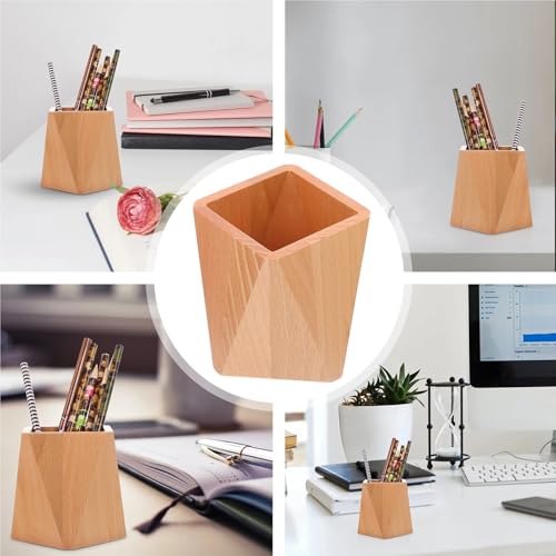Pot à crayons de bureau premium en bois véritable pour stylos