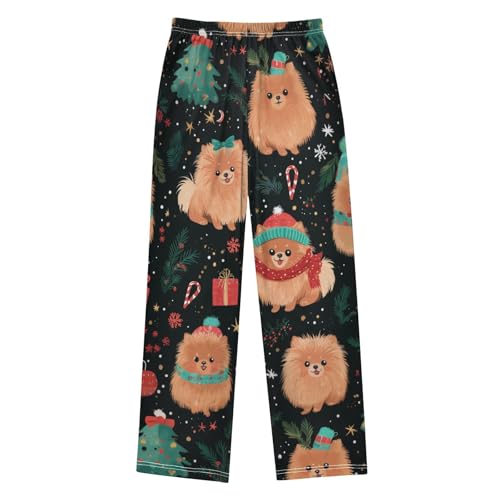ZZXXB Pomeranian Xmas Candy Boys Long Pants Soft Trousers Elastic Waist Kids Lounge Bottoms with Pockets S-XL2