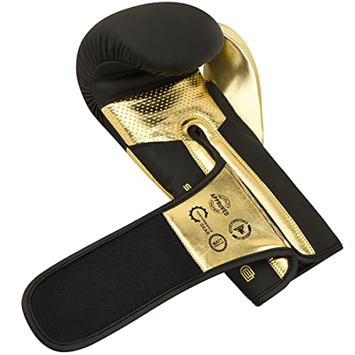 Fistrage Boxing Gloves Metallic Leather Mma Training Muay Thai Kick Boxing Sparring Heavy Bag Workout Glove Mitts For Men & Women (Golden-Black, 12 Oz) #TOP2