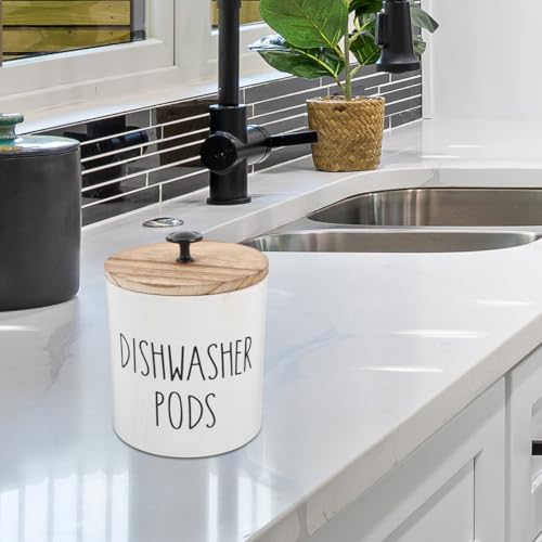 Zerodeko Round Wooden Dishwasher Pod Holder with Secure Lid - Airtight Storage Box for Laundry and Kitchen Essentials Stylish Condensing Bead Container for Organised Home - Image 2