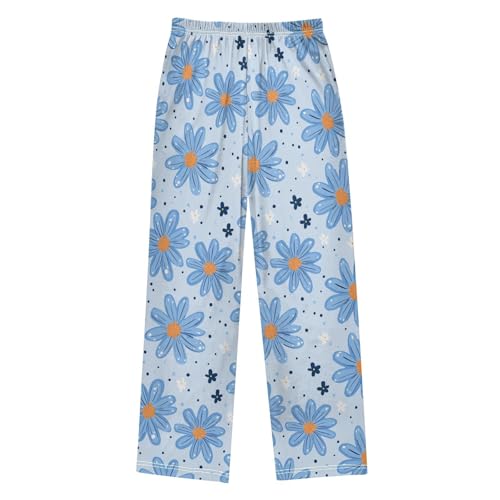 White Blue Daisy Flower Boys Pants for Kids Jogger Pants with Pockets S2