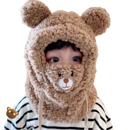 Winter Warm Scarf Hat Balaclava Kids Thick Earflap Hood Cap Thick Fleece Lining Skull Caps for 5-14Y Boys Girls
