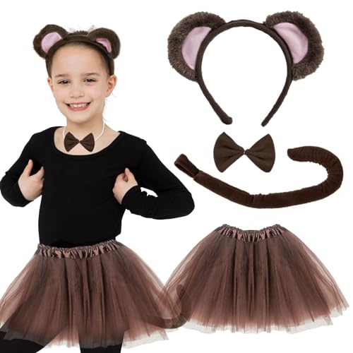 Costume Scimmia Per Bambini In 4 Pezzi – Fascia, Cravatta, Coda E Guanti Per Feste Di Compleanno, Marrone