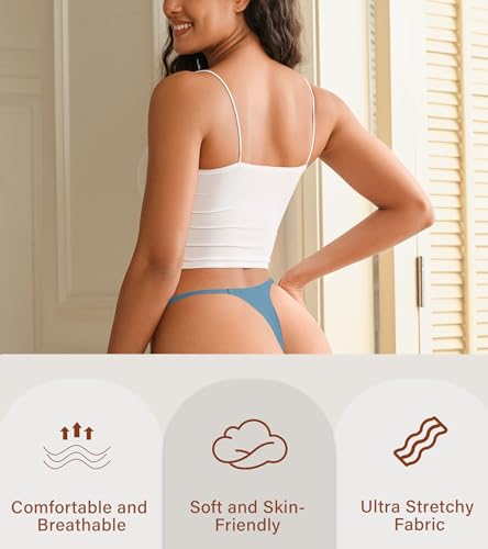 Image of DEANGELMON Seamless G-string Thongs for Women - No Show Thong Underwear Low Rise Stretch Panties Workout Pack