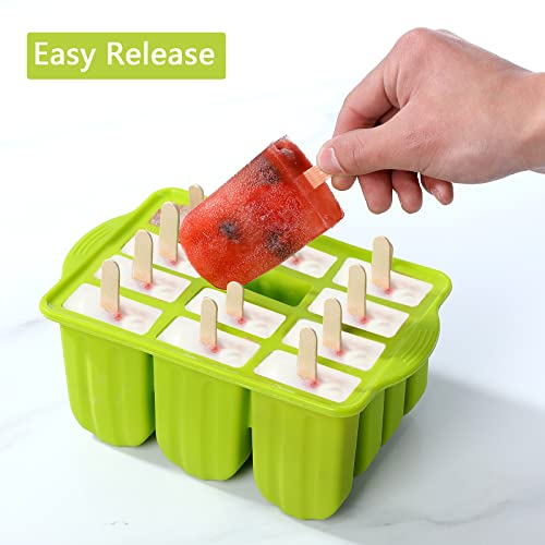 Popsicles Molds Set, 12 Cavity Homemade Maker Ice Pop Mold, Silicone Freezer Molds with 50 Popsicle Sticks 50 Popsicle Bags 50 Ties Funnel Recipes and Brush (Yellow) - Image 6