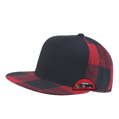 Premium Wool Blend Plaid Flannel Adjustable Snapback Baseball Cap (Black/Red 96 Car)