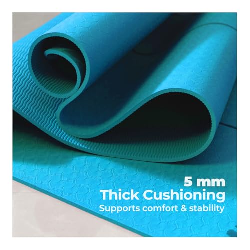 Image of Lifelong Yoga Mat for Man & Woman | 5mm Thick TPE Cushioning | Non-Toxic & Sweat-Resistant Exercise Mat for Home Workout | Free Carry Bag | Gym & Studio Yoga Mat for Woman| Made in India (Teal Blue)