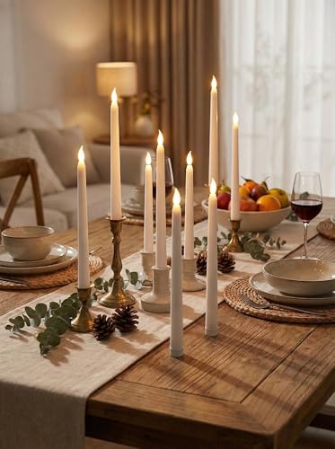 Image of Retisee 50 Pcs 11 Inch Flameless Taper Candles LED Candles Bulk Battery Operated Taper Candle Flickering LED Candlesticks for Valentines Birthday Wedding Party Decor (Classic Style,White)