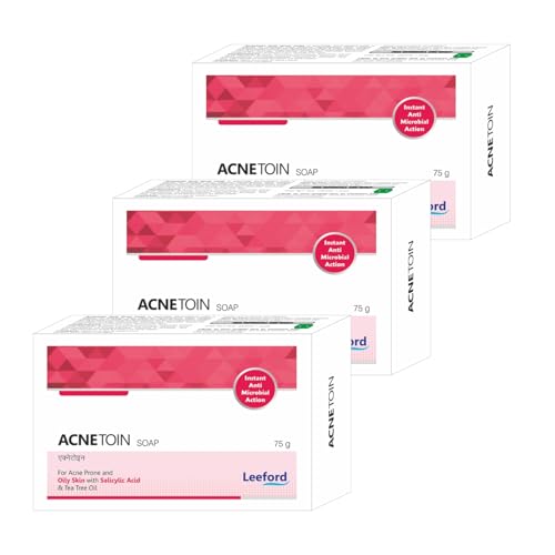 Image of Acnetoin Salicylic Acid Soap 1% with Tea Tree Oil | Daily Use Body Bar for Oily Skin | Gentle Cleansing Soap for Back, Chest, and Shoulder | Face and Body Wash Bar for Acne-Prone Skin - 75g (Pack of 3)