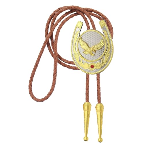 Image of Jeilwiy Bolo Tie for Men, Western Cowboy Golden Longhorn Bull Eagle Horse Cowboy Hat Bolo Necklace Leather Necktie for Women
