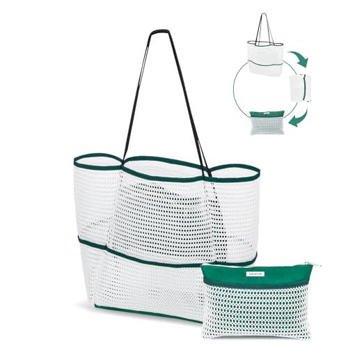 Image of Mesh Beach Tote Bag Packable,2026 New 2-in-1 Large Lightweight Foldable Beach Bags with Multiple Pockets for Women