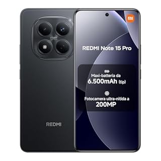 XIAOMI Redmi Note 15 Pro, Smartphone 12+512GB, Batteria massiccia da 6500 mAh, Fotocamera 200 MP, Resistenza IP65, Display AMOLED FHD+ da 6,77", Nero, Garanzia 2 anni, Caricatore non incluso
