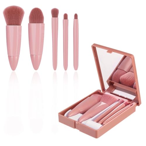 Set Brochas de Maquillaje Portátil, Set de Brochas de Maquillaje, 5 en 1 Brocha Cosmética de Contorno, Brocha Correctora, Brocha para Sombras de Ojos, para un maquillaje perfecto