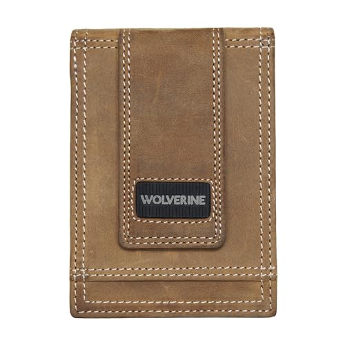 Portefeuille en cuir robuste WOLVERINE marron anti-déformation de poche