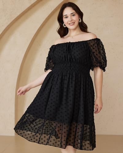 2025 Women Summer Plus Size Dresses Swiss Dot Puff Sleeve Square Neck Smocked Beach Vacation Flowy Tiered Dress2