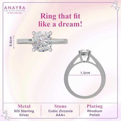 Image of 925 Sterling Silver Adjustable Ring for Women | Cubic Zirconia Solitaire Design | Open Size Finger Band | Fine Jewellery Gift for Girls, Wife, Girlfriend, Sister