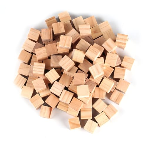 210 Piezas 1,5 cm Bloques de Madera Cuadrados Naturales Pequeños, Cubos Madera en Blanco Natural Sin Acabado para Manualidades, Números, Pintura, Decoración ﻿