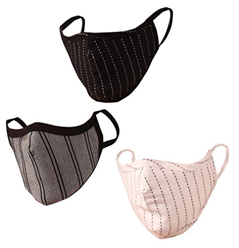 Touchstone Soft Cotton knitted Face Mask - medium size comfortable Washable double layer. (Pack of 3). Grey Black White