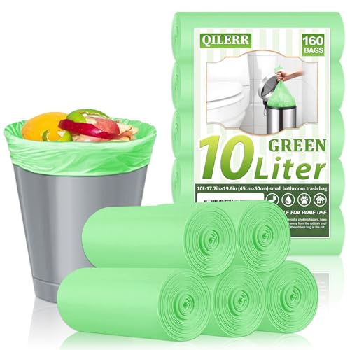 Bolsas de basura pequeñas de 10 litros, 160 bolsas de basura de alimentos, bolsas de basura de pedal gruesas, forro verde para cocina, baño, inodoro, se adapta a cubos de pedal de 10 a 12 litros