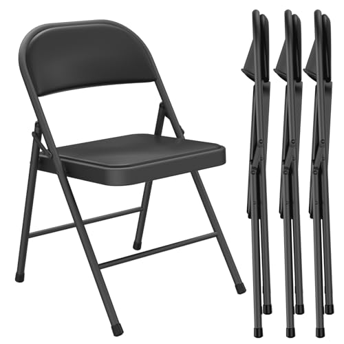 MAKE CHANGES Folding Chair 4 Pack, Comfy PU Leather Padded Folding Chairs for Outside and...