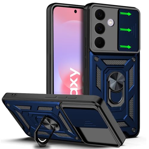 Image of AESTMO Tough Armor Samsung Galaxy A37 5G Bumper Back Case Cover | Ring Holder & Sliding Camera Shield Cover | 360 Degree Protection Back Case Cover for Samsung Galaxy A37 5G (Blue)