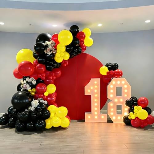 Image of YMSZ Red Black Yellow Balloons Arch Kit, 134Pcs Red and Yellow Latex Balloons for Birthday, Baby Shower, Graduation Party Decorations